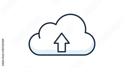 A minimal line icon of a cloud with an upward arrow, symbolizing data upload, cloud computing, and online storage.