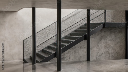 Modern Industrial Staircase in a Minimalist Concrete Interior.