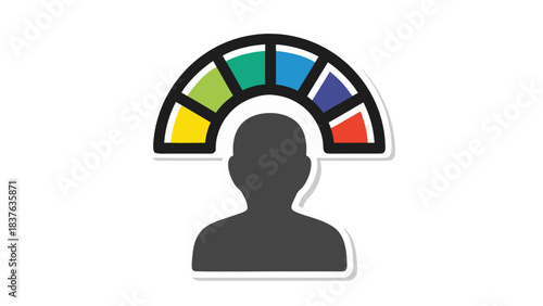 Human Silhouette Under Colorful Gauge Meter Indicating Emotional Spectrum or Mood Assessment Against Black Background