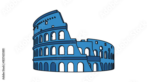 Iconic Blue Colosseum Ancient Roman Amphitheater Architectural Landmark Against Black Background Detailed Illustration