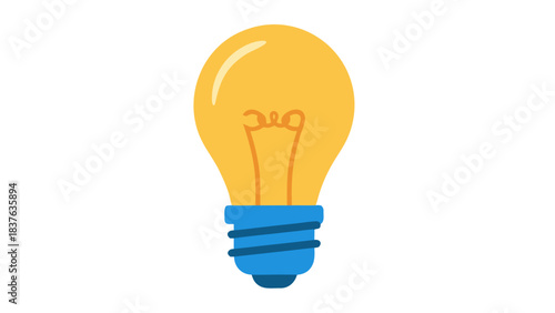 Illuminated Yellow Light Bulb With Blue Base On Black Background Simple Illustration