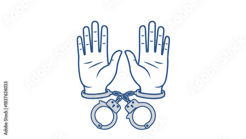 Illustration Of White Hands In Silver Handcuffs Against A Black Background Symbolizing Arrest Captivity And Injustice Simple Clean Graphic Design