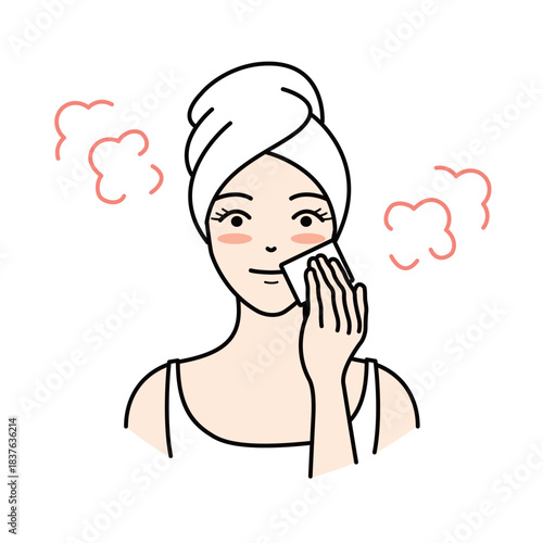 Woman removing makeup or applying toner with a cotton pad