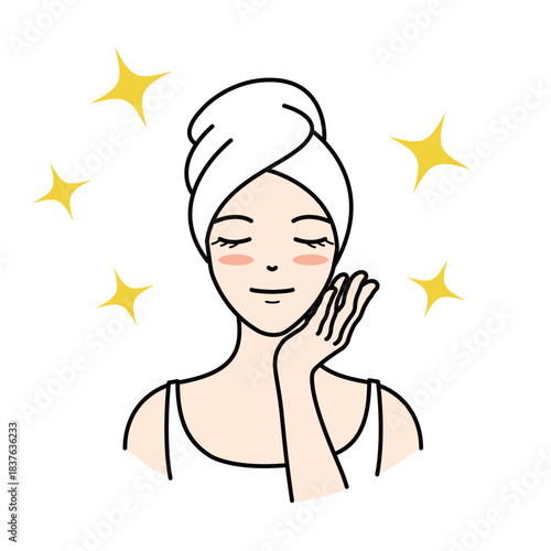 Woman with glowing skin after completing her beauty routine