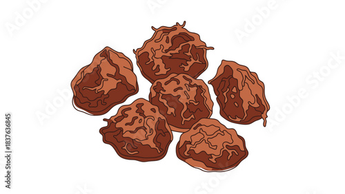 Close up of Natural Dried Fruit Pieces on White Background rendang indonesian food