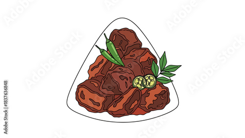 Deliciously Spiced Roasted Meat with Fresh Herbs and Vegetables rendang indonesian food