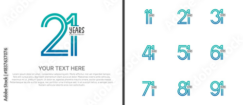 anniversary logo set with blue ribbon. blue number on white background for celebration moment