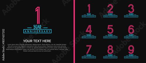 anniversary logo set. purple and blue color on black background for celebration moment