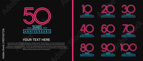 anniversary logo set. purple and blue color on black background for celebration moment