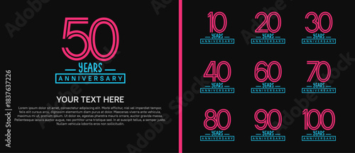 anniversary logo set. purple and blue color on black background for celebration moment