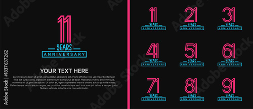 anniversary logo set. purple and blue color on black background for celebration moment