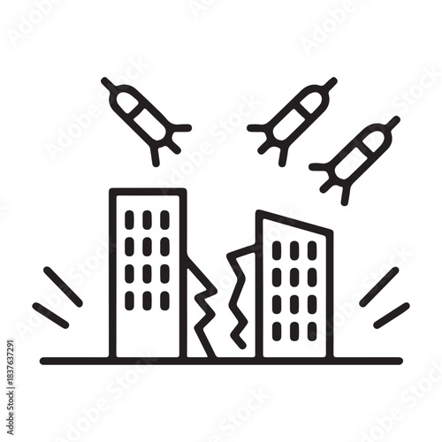 Buildings under attack from missiles icon