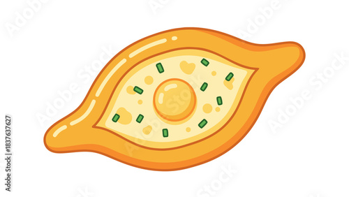 Khachapuri Georgian Cheese Bread with Egg Yolk and Chives Simple Pixel Art Isolated on Black Background