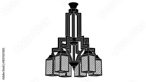 Art deco chandelier with geometric design and lantern lights