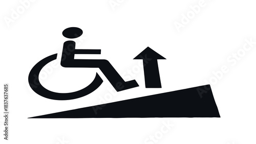 Wheelchair accessible ramp with upward arrow symbol