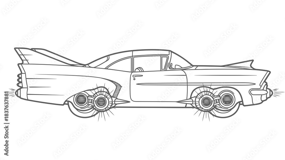 Obraz premium Retro futuristic car with jet engines and fins