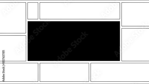 Comic book panel layout with black central panel