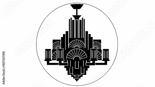 Stylized black and white art deco chandelier icon
