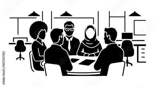 Diverse business team collaborating around a conference table in an office setting