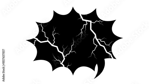 Cracked black speech bubble with lightning effect
