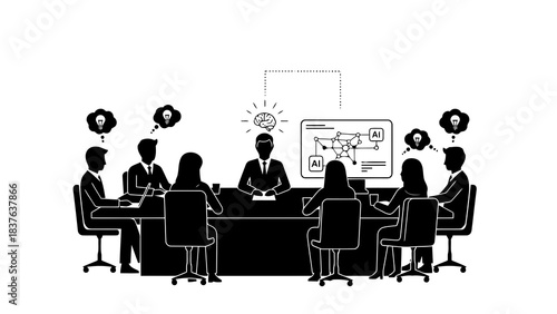 Business meeting discussing artificial intelligence and innovation