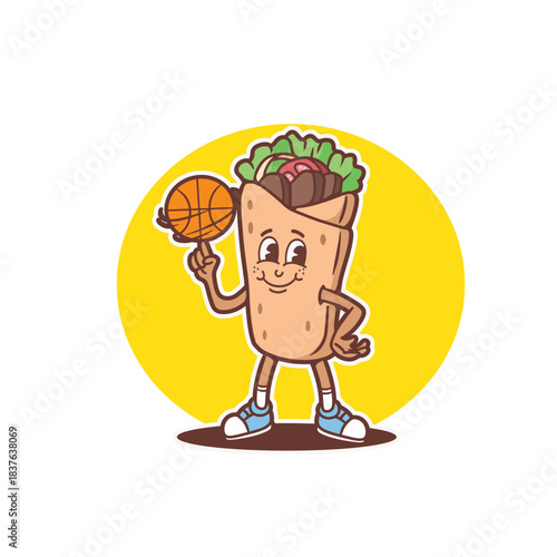 mascot logo shawarma with basketball outfit good for sticker, badge, element design, restaurant logo, etc