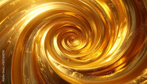 Fototapeta Naklejka Na Ścianę i Meble -  Close-up of golden spiral tunnel with light and shadow play