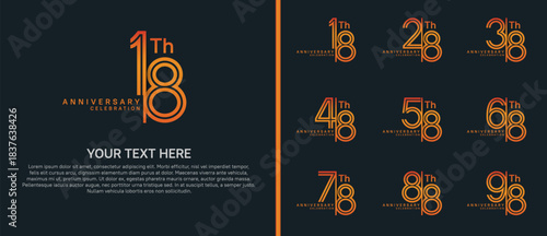 anniversary logo set with split style. orange color on black background for celebration moment