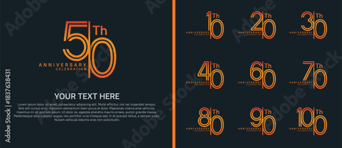anniversary logo set with split style. orange color on black background for celebration moment