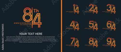 anniversary logo set with split style. orange color on black background for celebration moment