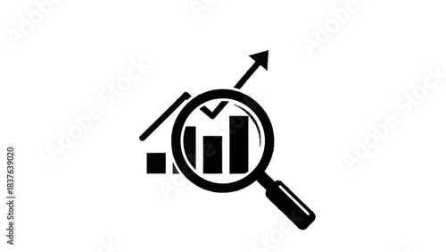 Vector illustration of a business graph with magnifying glass on transparent background