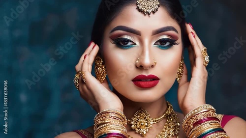 model wearing luxury gold jewelry with attractive makeup.ai  