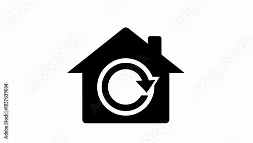 Vector illustration of a house with a circular arrow symbol, on transparent background