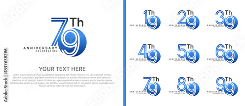 anniversary logo set with circle. blue color on white background for celebration moment
