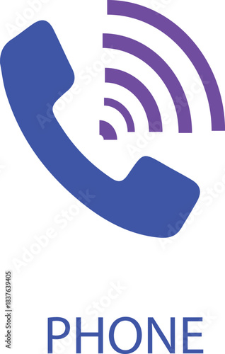 Telephone Receiver Icon Vector Graphic with Purple Radio Waves Representing Communication