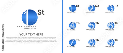 anniversary logo set with circle. blue color on white background for celebration moment