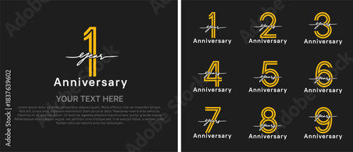 anniversary logo set with handwriting. yellow and white color on black background for celebration moment