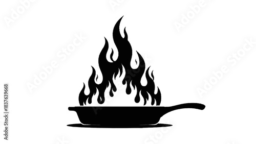 Vector illustration of a frying pan on fire, on transparent background