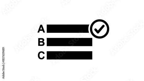 Vector illustration of a checklist with options A, B, and C, and a checkmark on transparent background