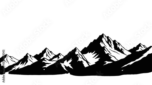 Vector illustration of majestic snow-capped mountain range against a clear sky on transparent background