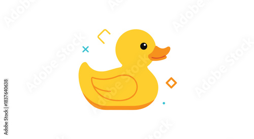 Simple and cute yellow rubber duck icon with small decorative sparkles perfect for bath time or childhood-themed illustrations.