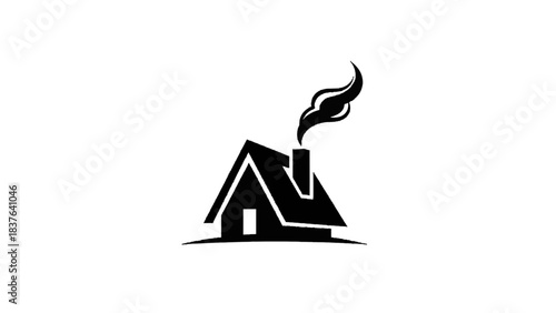 Vector illustration of a house with smoke coming from the chimney on transparent background