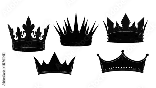 Vector illustration of royal crowns on transparent background, diverse monarchy symbols set