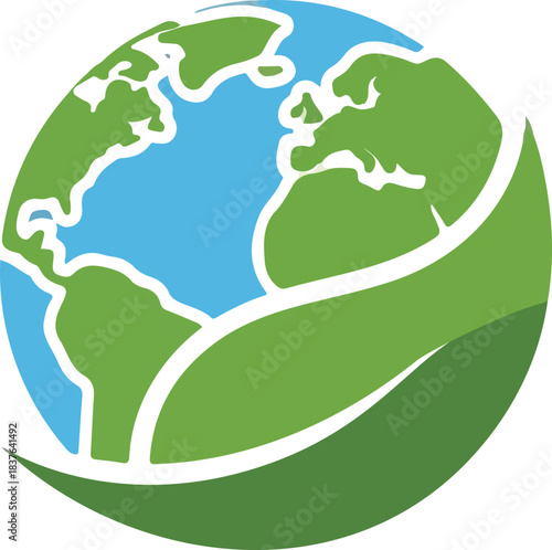 Illustration of Earth with green continents and leaf motif, symbolizing global sustainability. Ideal for eco branding, environmental campaigns, and visuals promoting ecological responsibility.