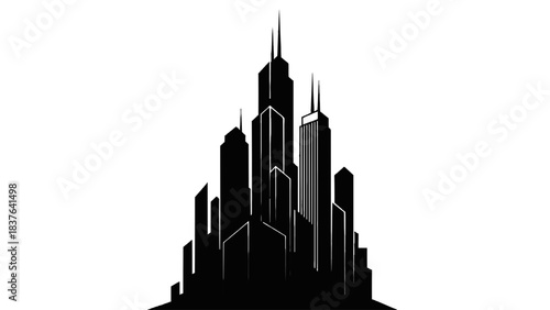 Vector illustration of a modern city skyline on transparent background, geometric abstract skyscraper silhouettes