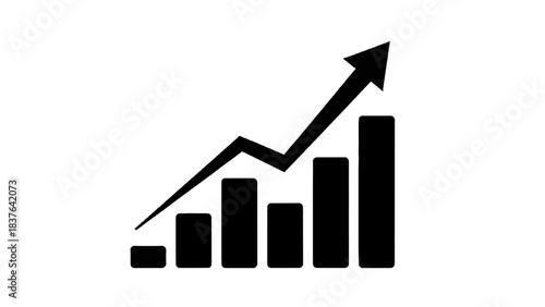 Vector illustration of black and white bar chart with upward trending arrow isolated on transparent background