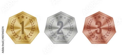 Gold Silver Bronze Octagonal Medals with Stars and Laurel