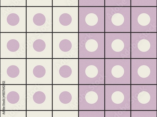 Tiled pattern with circles in squares, pastel and neutral colors.