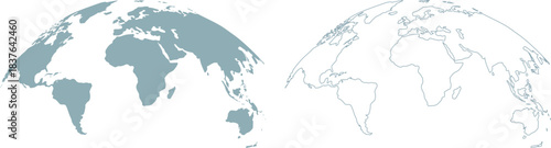 Curved world map silhouette, half globe of blue planet Earth, global business geography, worldwide international. Africa, Asia and America, Europe, Australia continents and line art design