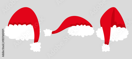 Collage with Santa Claus hats, closeup objects. Santa Hat Illustration